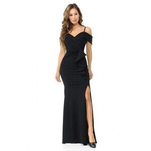 Lenovia USA Womens Black Sz 2XL Ruffle Detailed‎ Off-Shoulder Trumpet Dress Prom